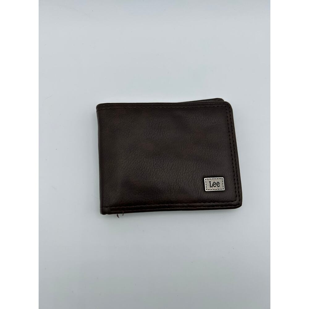 Lee Brown Bifold Wallet Mens Faux Leather Slim Classic ID Card Holder